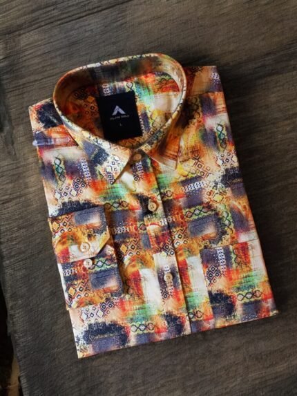 Men's Tribal-Inspired Printed Full Sleeve Shirt – Yellow & Brown