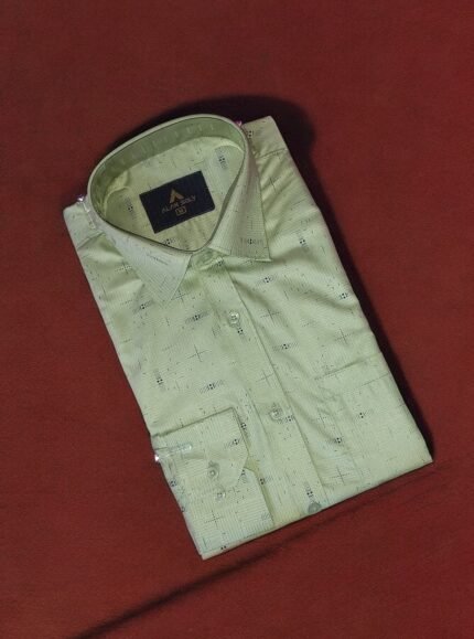 Men's Elegant Light Green Printed Full Sleeve Shirt – Classic Fit