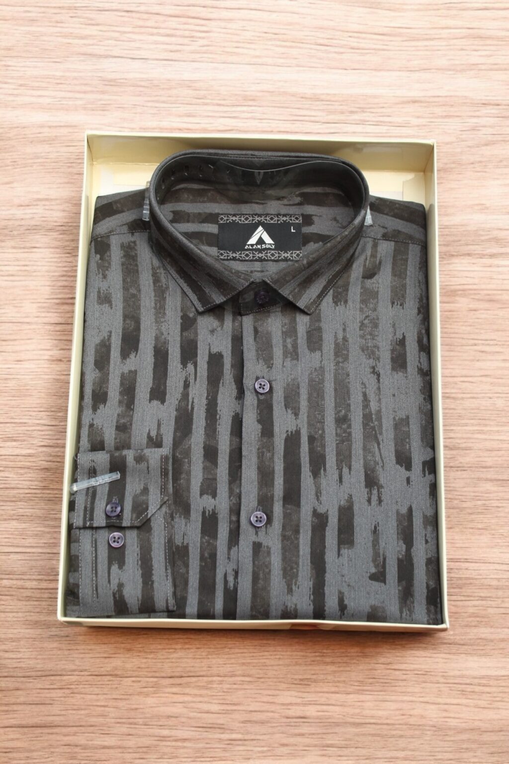 Men's Stylish Stretchable Printed Full Sleeve Shirt – Grey & Black - Image 2