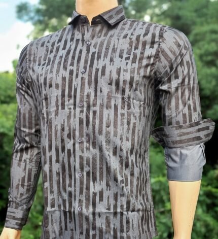 Men's Stylish Stretchable Printed Full Sleeve Shirt – Grey & Black
