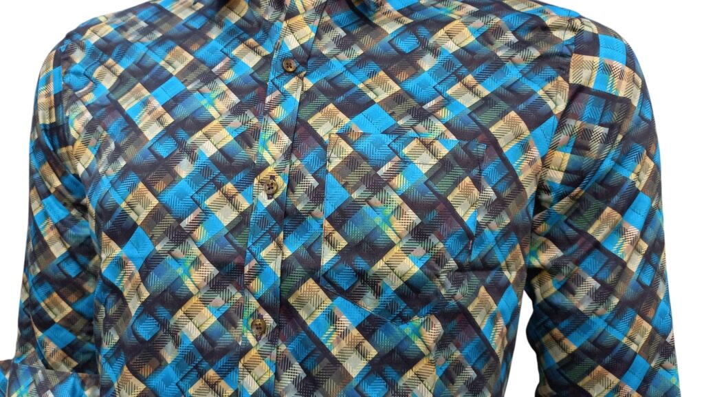 Men's Vibrant Geometric Printed Full Sleeve Shirt – Blue & Black - Image 3