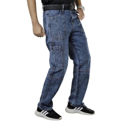 Rugged Style Men's Dark Blue Utility Baggy Cargo Jeans