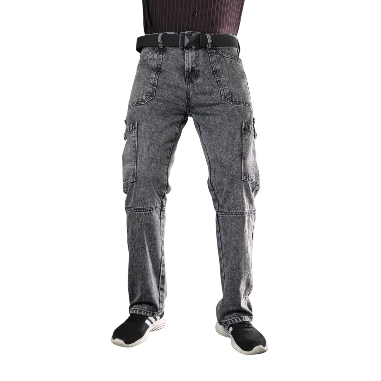 Urban Assault Men's Faded Black Utility Baggy Cargo Jeans Pant - Image 2