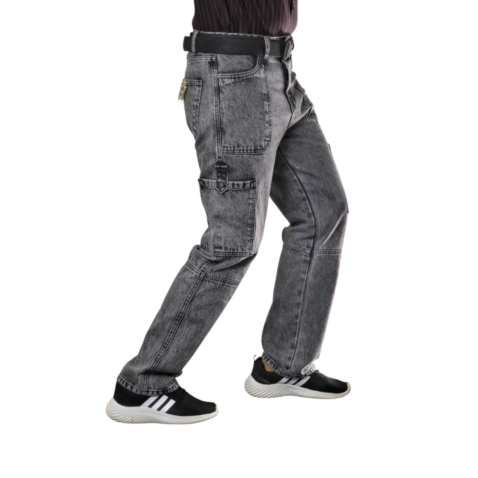 Urban Assault Men's Faded Black Utility Baggy Cargo Jeans Pant