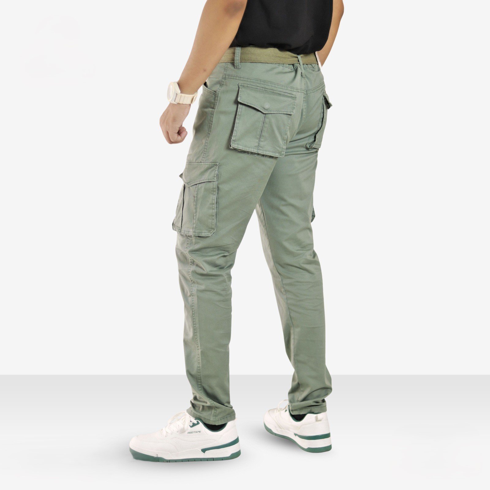 Men’s Slim Fit Cargo Pant with Belt – Olive Green - Image 3