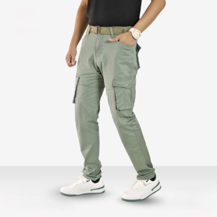Men’s Slim Fit Cargo Pant with Belt – Olive Green